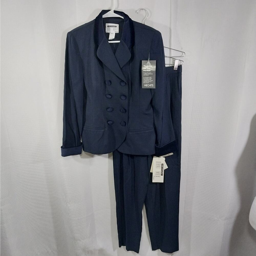 NWT@$134! DANI MAX! RICH BLACK VELVET TRIMMED 2 PC TAILORED PANT SUIT! SZ 10P - Picture 2 of 13